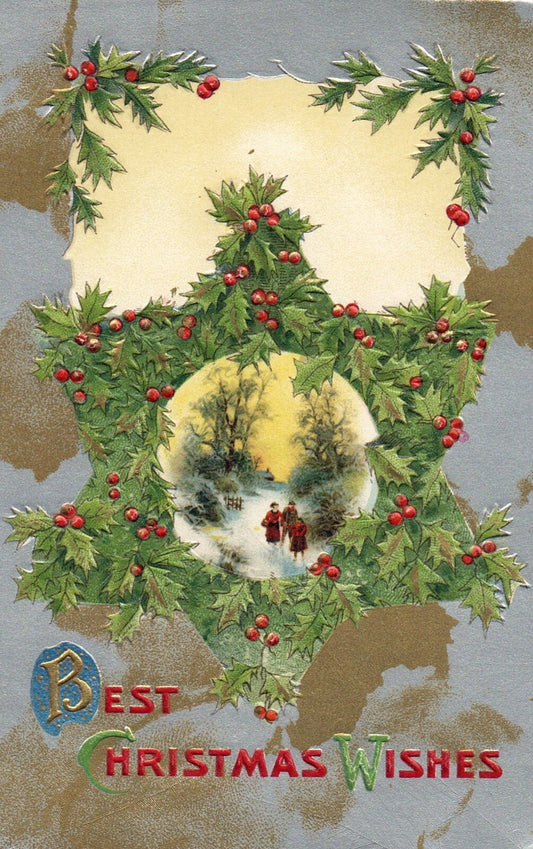 John Winsch Best Christmas Wishes Family Walking In Snow Vintage Postcard