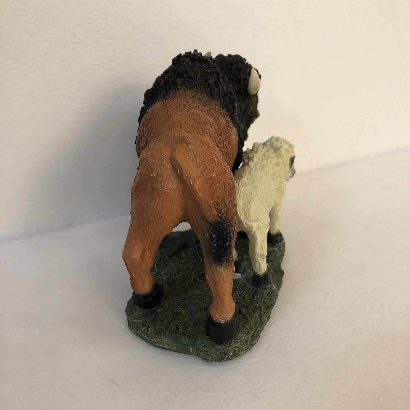 American Bison Buffalo Figurine With White Calf Statue Shelf Decor Western