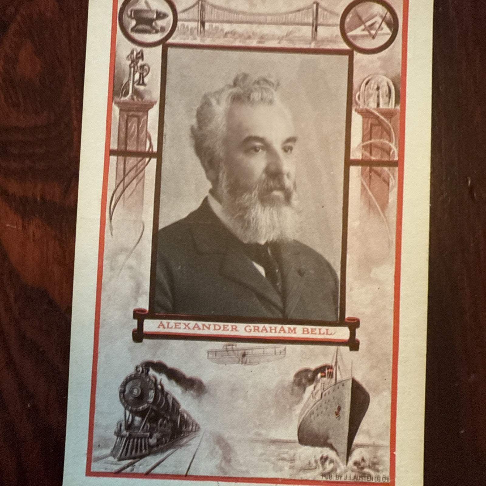 Alexander Graham Bell by J I Austen Postcard Anvil Ship Plane Train *Scarce