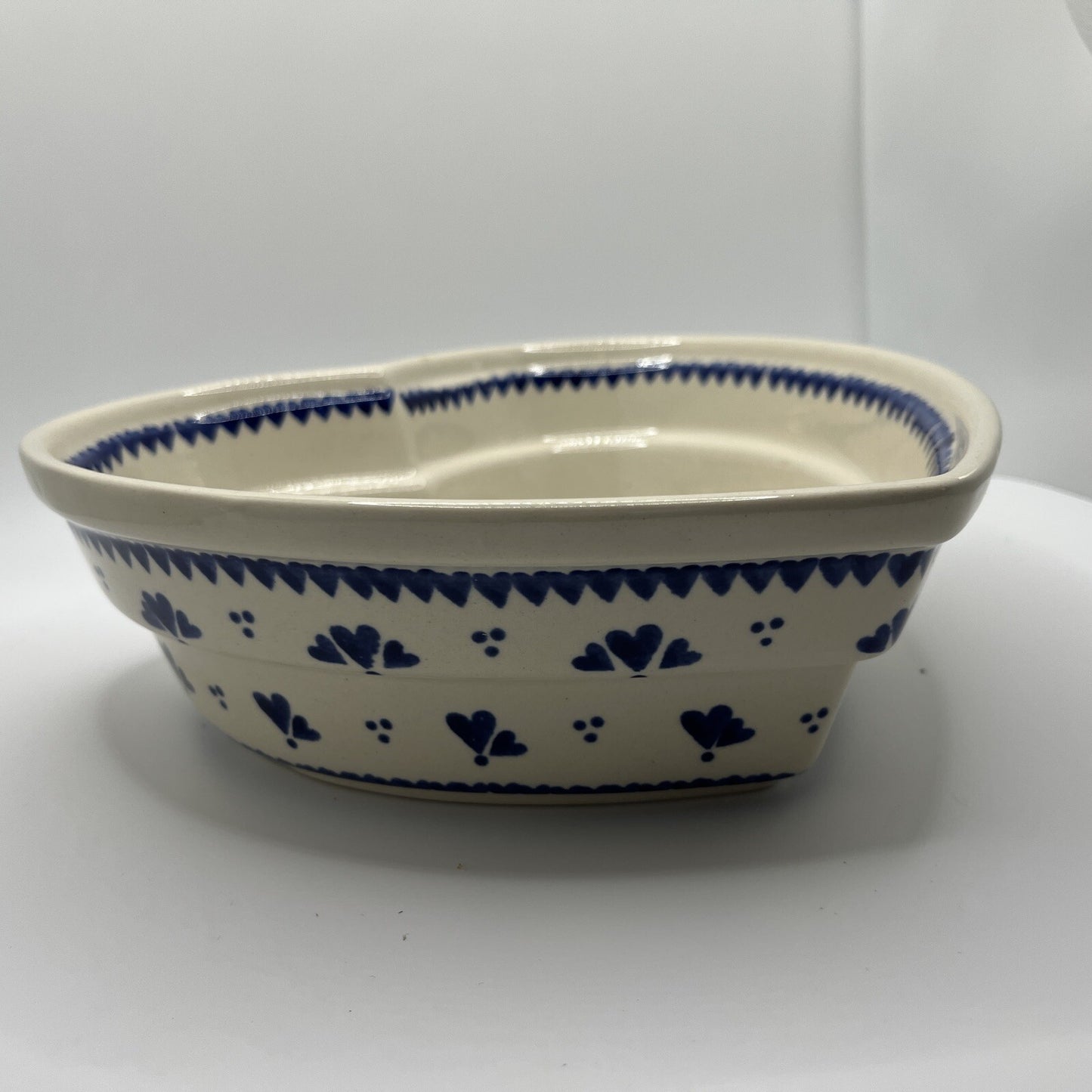 Boleslawiec Polish Pottery Heart-shaped Serving Bowl HandMade Baker Mold Blue