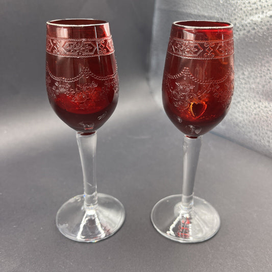 Cordial Glassware Vintage Red Set Of 2