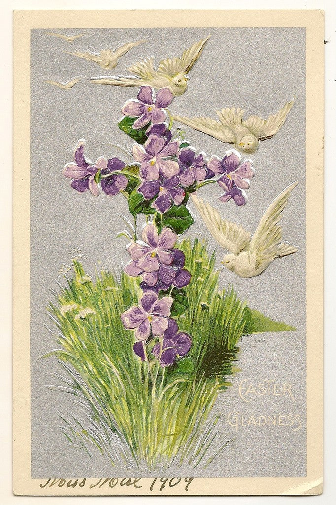 Davidson Bros Purple Violets Dove Easter Postcard