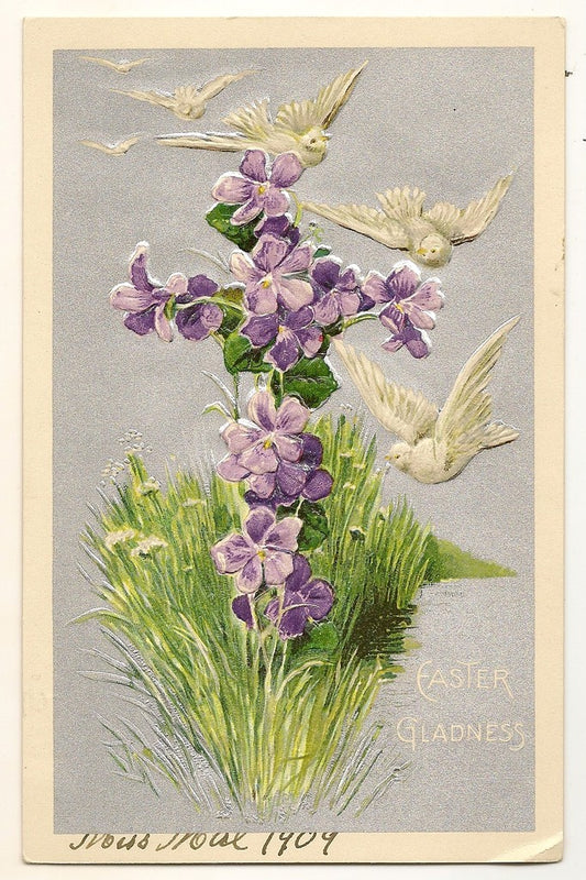 Davidson Bros Purple Violets Dove Easter Postcard