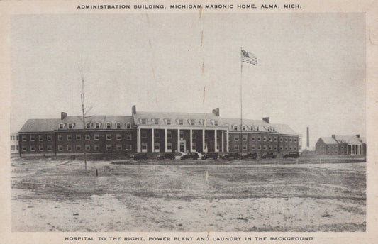 Real Photo Administration Building Masonic Home Alma MI Michigan M-1971 Postcard