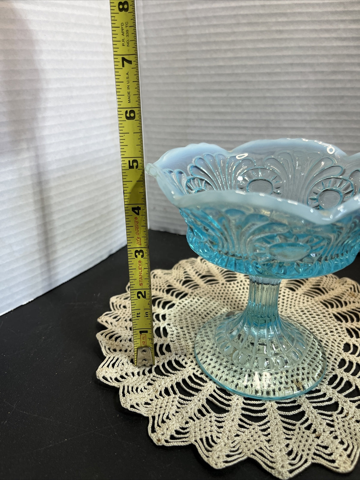 Vintage Blue Fenton Opalescent Glass Pedestal Candy Dish