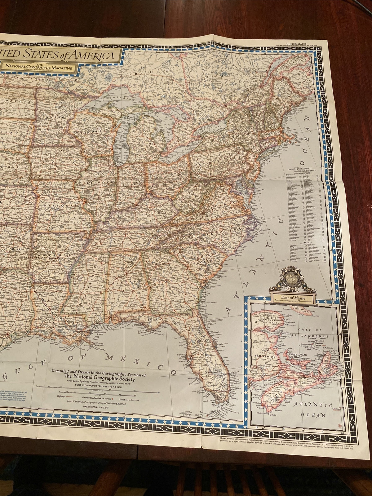 Vintage June 1951 National Geographic Map 41" x 26" 