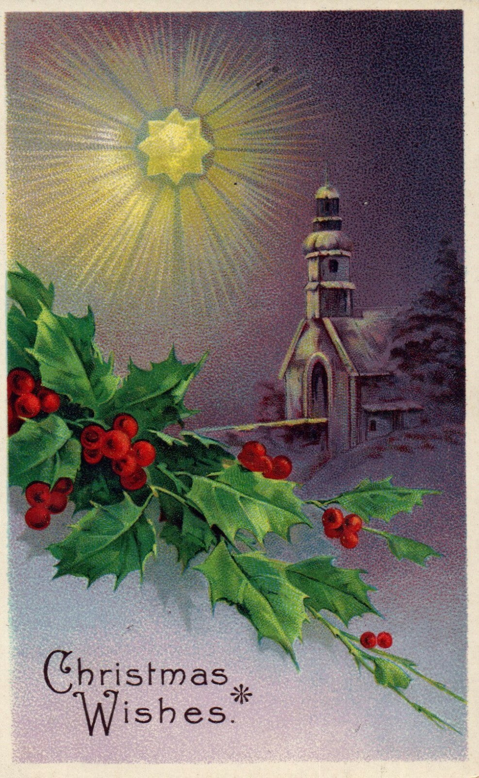 Gold Gilt Gel A Happy Christmas evening church scene star of David 7008 B