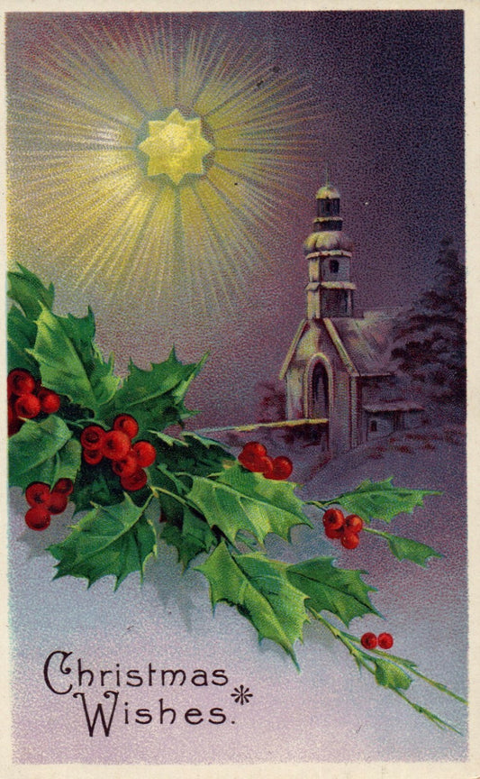 Gold Gilt Gel A Happy Christmas evening church scene star of David 7008 B