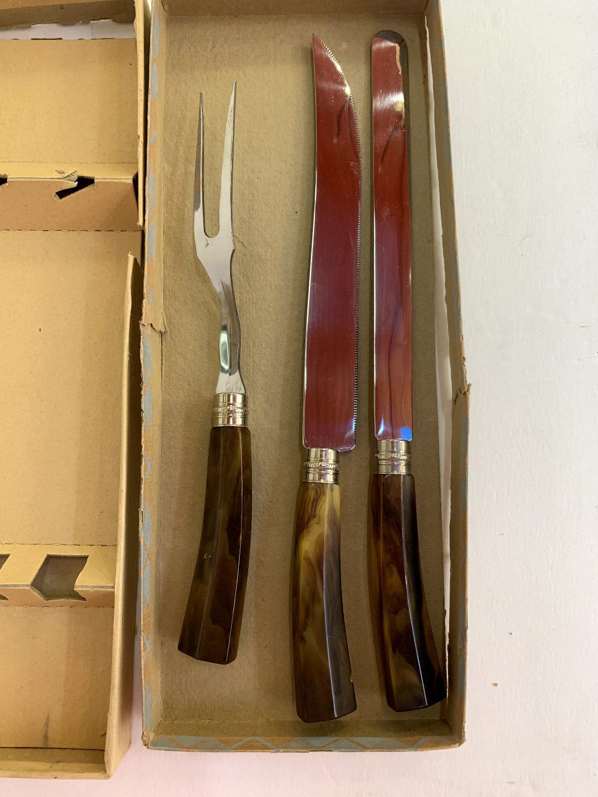 Vintage Parker & Sons Sheffield England 3 Piece Carving Set Bakelite Bladehandle