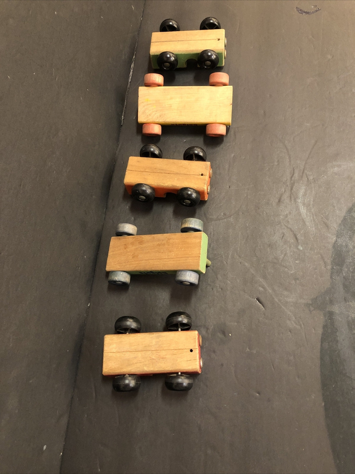 LOT of Vintage Holgate 5 wood Wooden Toy Cars and 1 Trailer