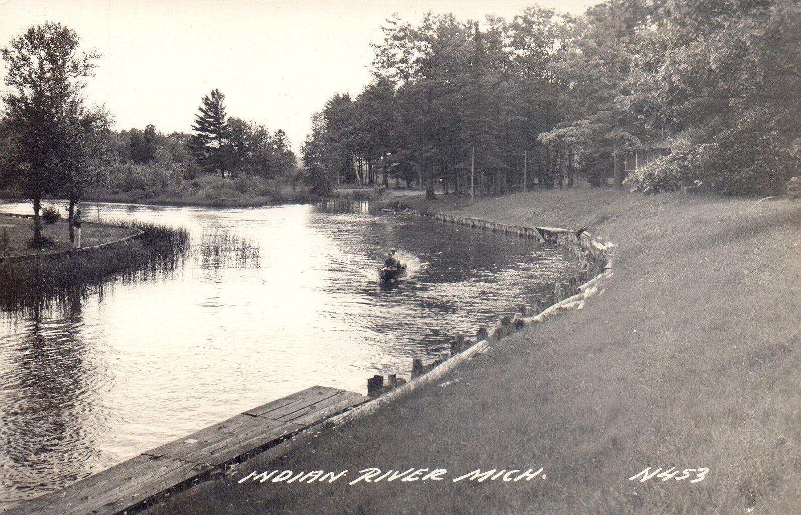 RPPC Indian River People On Boat Fishing MI Mich Michigan Postcard