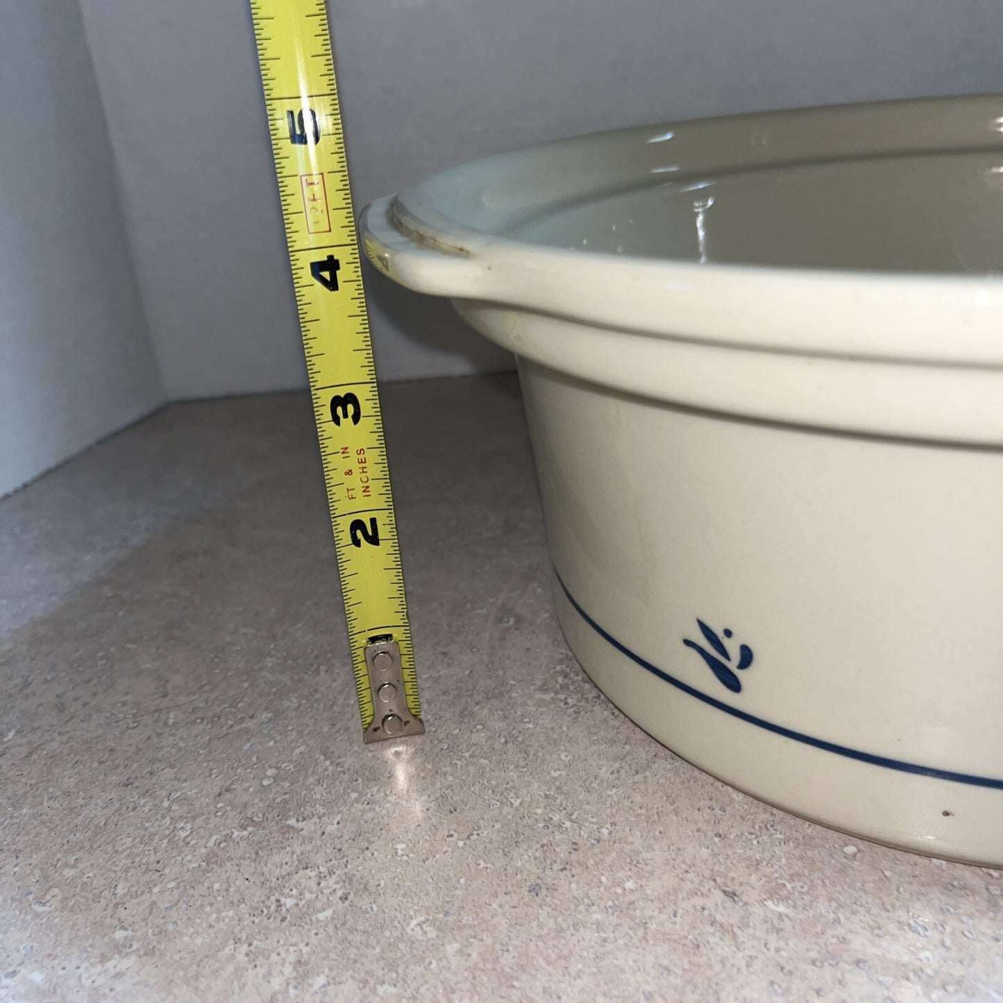 Bowl by Roseville Ohio Friendship Pottery BLUE PATTERN on STONE BACKGROUND 10.5”