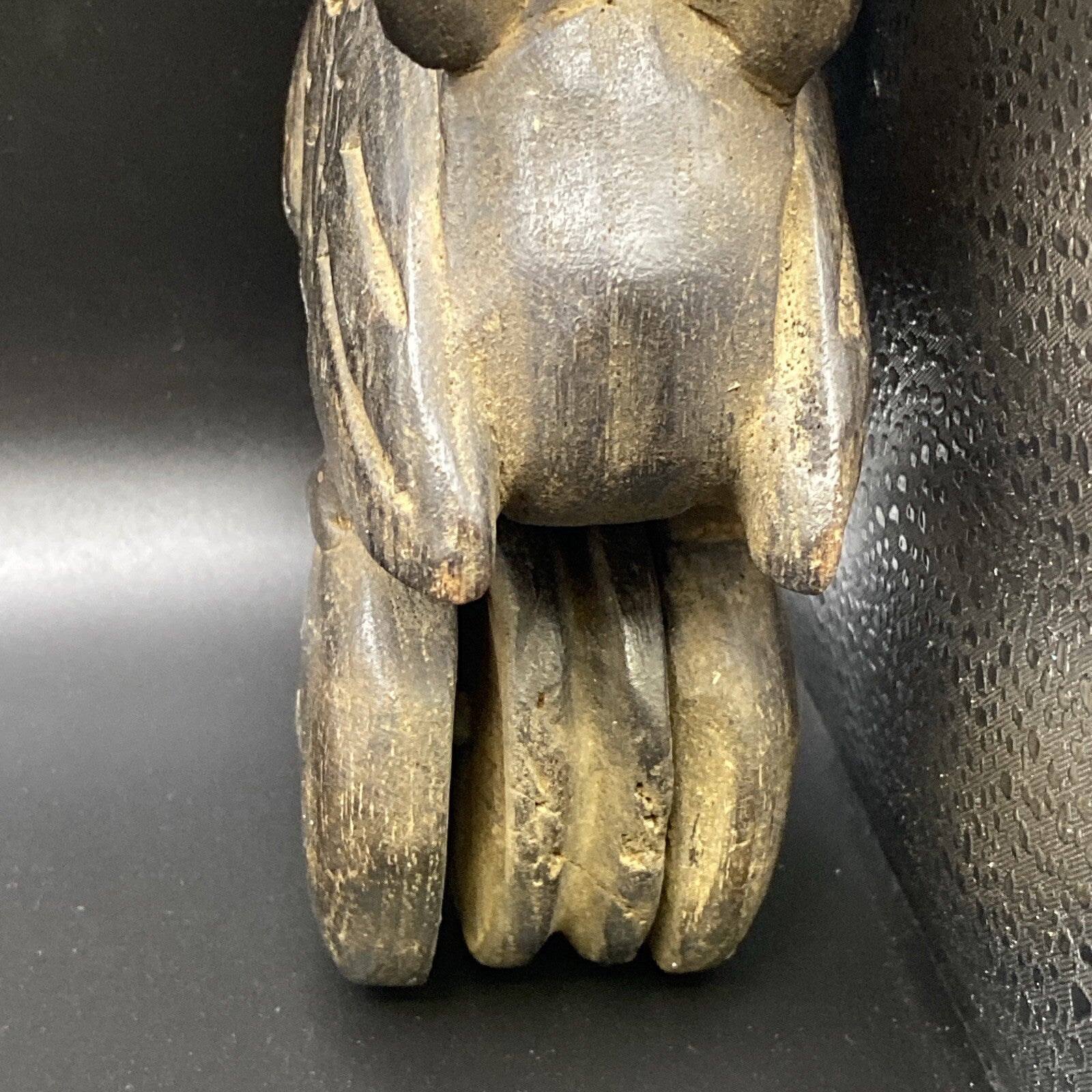 8" Antique Primitive Carved Wood Weaving Loom Pulley  Burmese Burma Bird