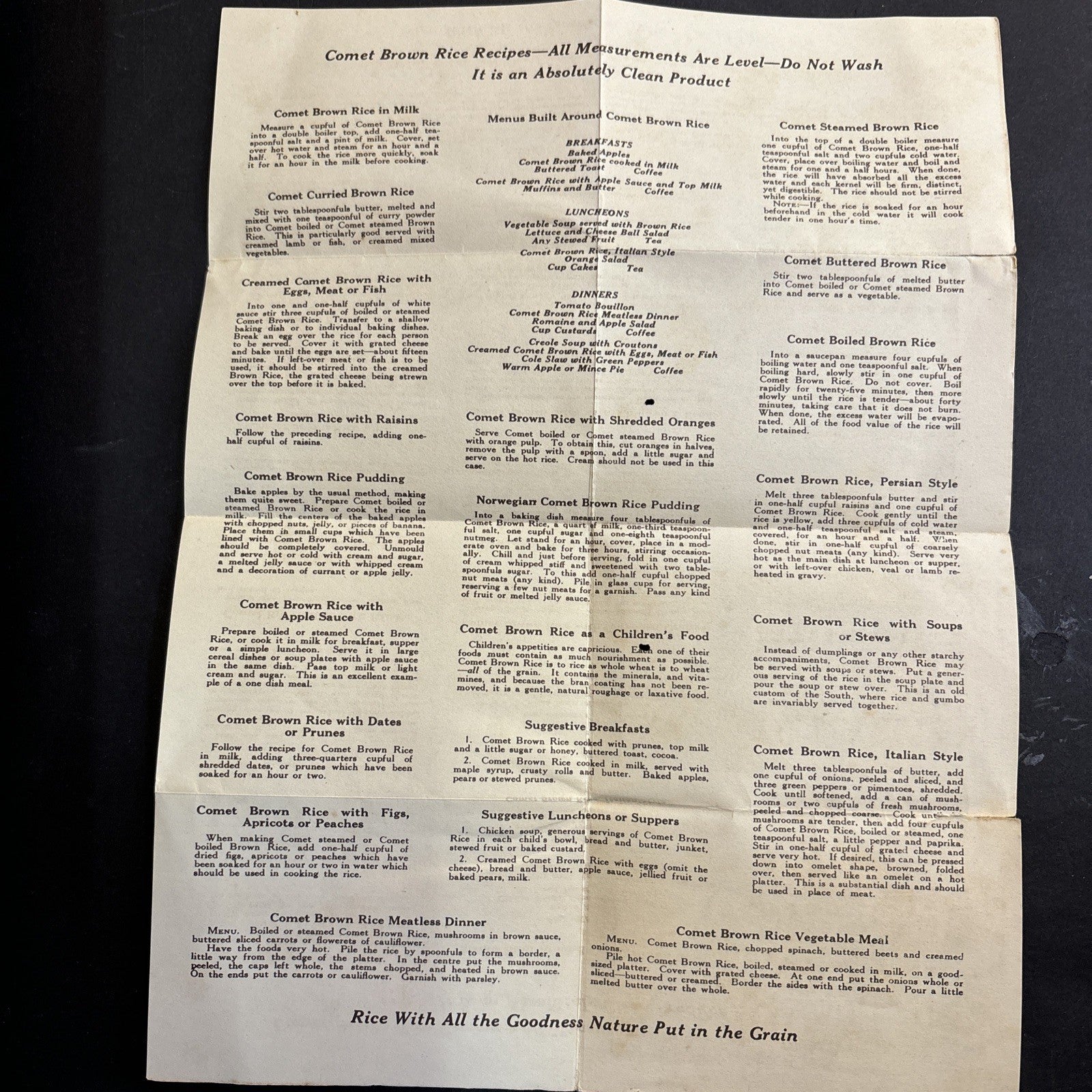 Comet Natural Brown Rice Recipes Advertising Booklet Seaboard Rice Milling Co