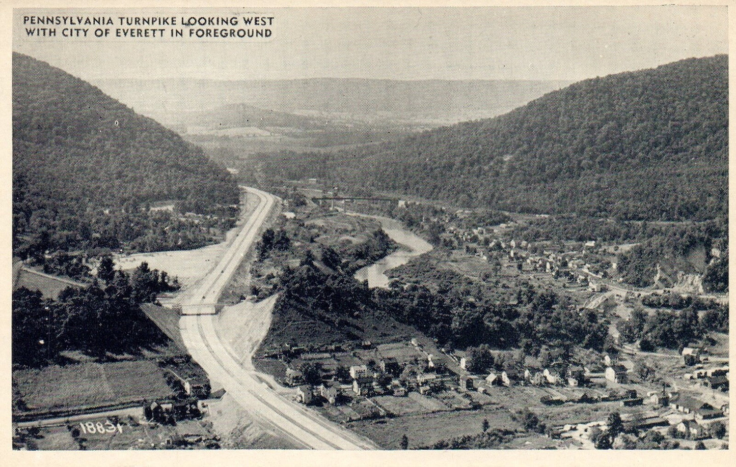 Pennsylvania Turnpike Looking West With City of Everett Pennsylvania PA Postcard