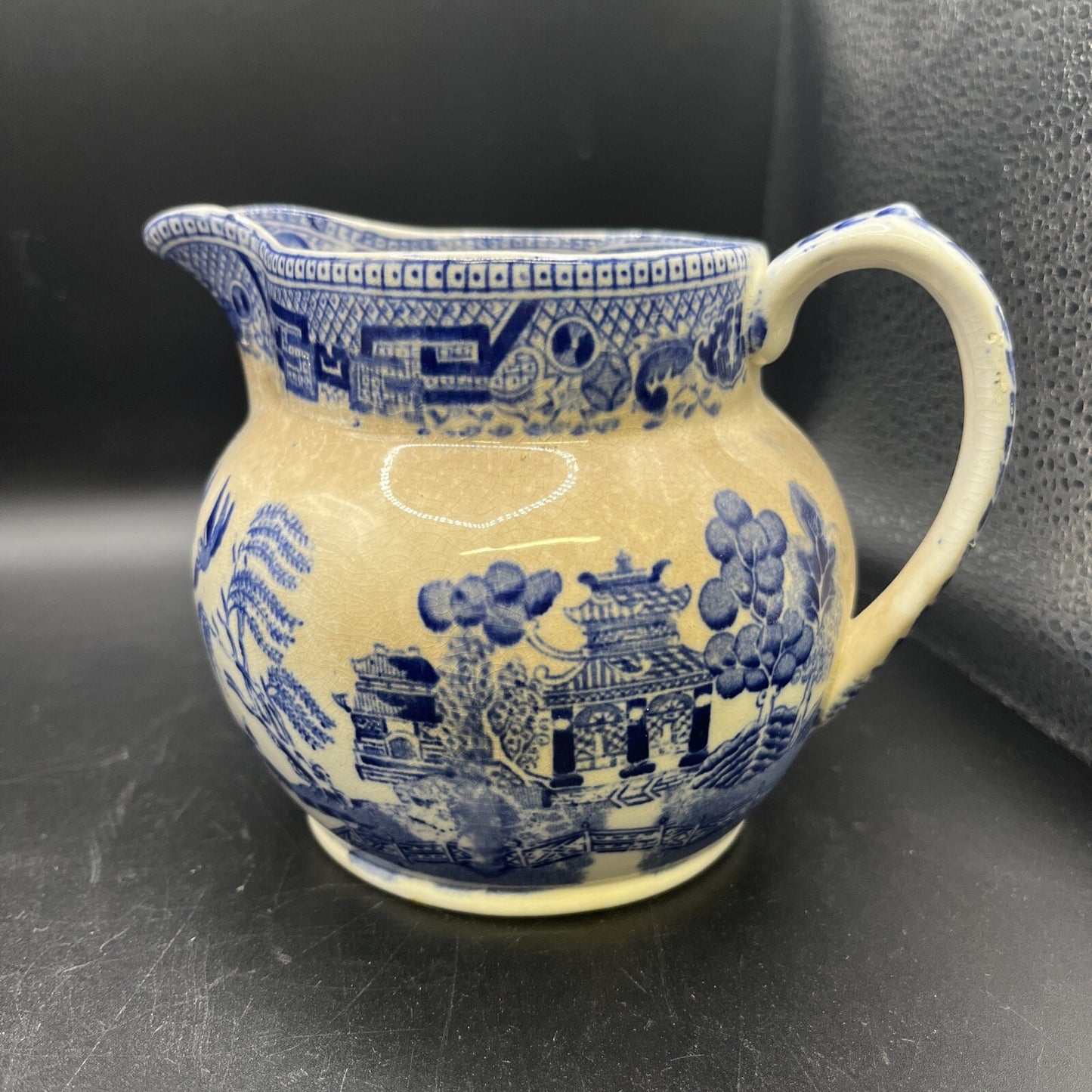 Antique Ridgeway Transfer Ware Staffordshire Blue Willow Large Pitcher C. 1890's