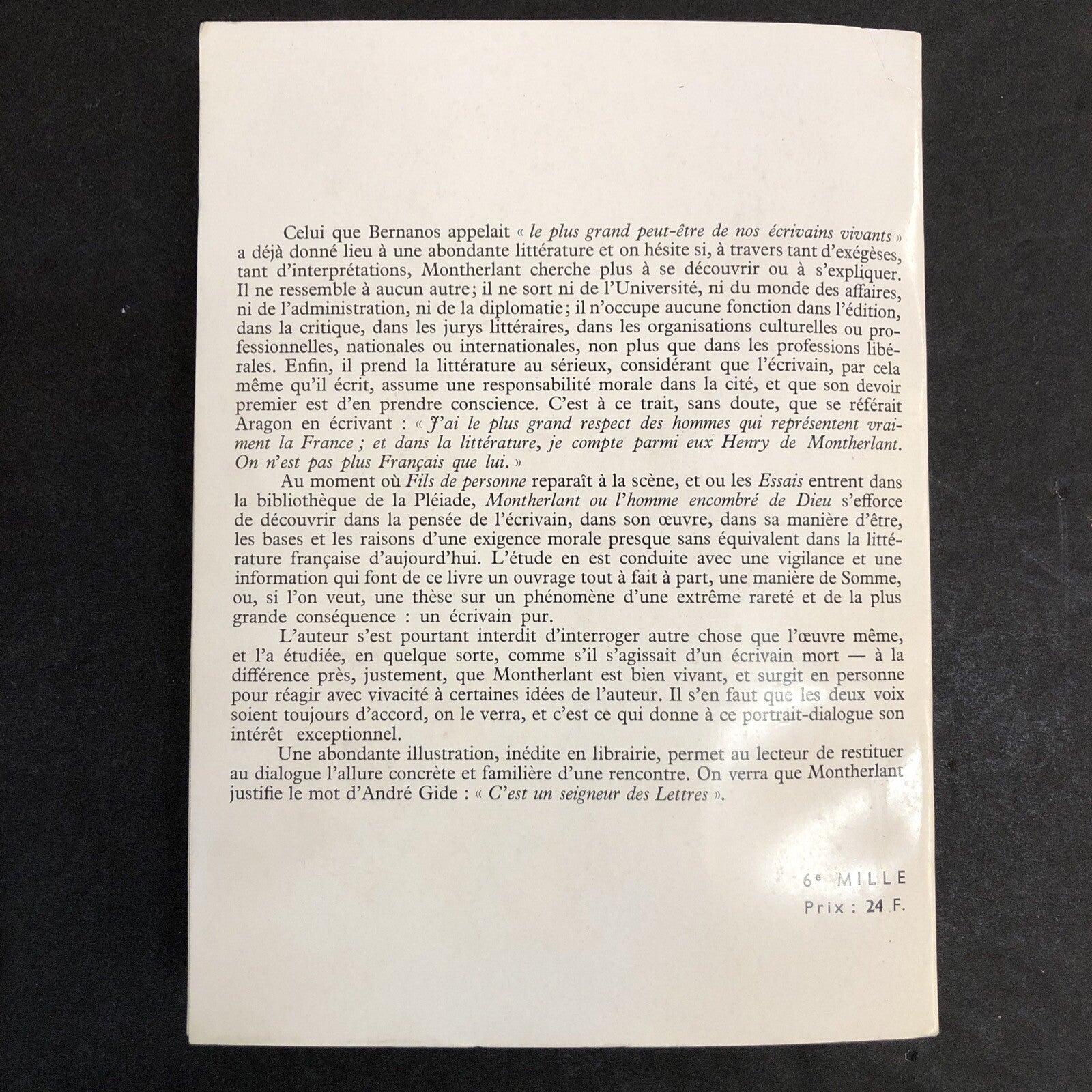 Book - Montherlant Jean de Beer - Portrait Dialogue 1963 French