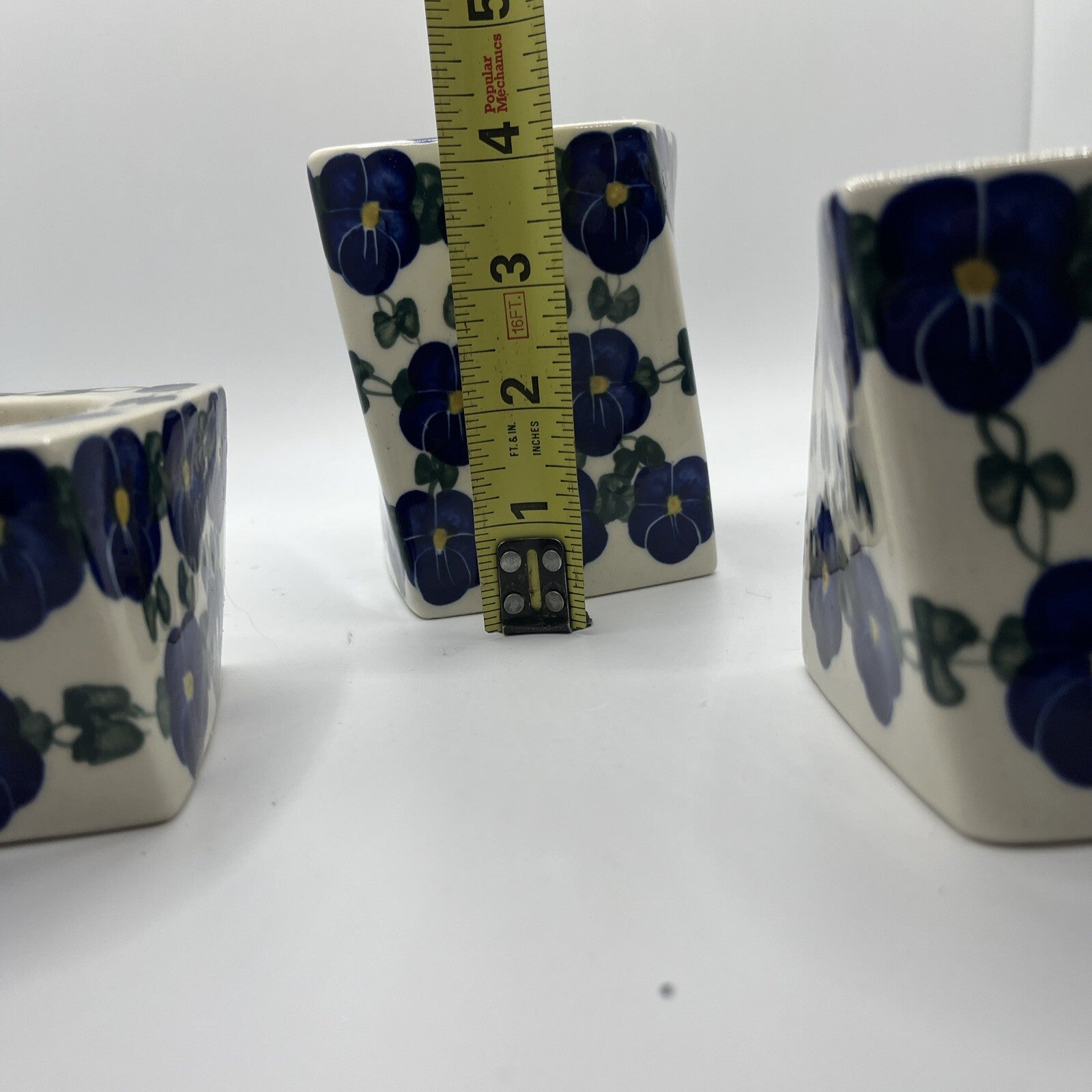 Polish Pottery Candle Holders Wild Blueberry Artistic Ceramics Set Of 3