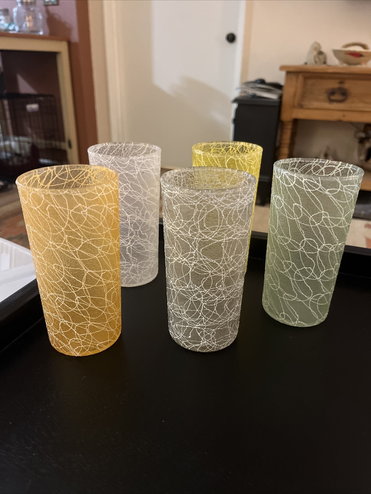 Set of 5 Vintage Spaghetti String MCM Glasses