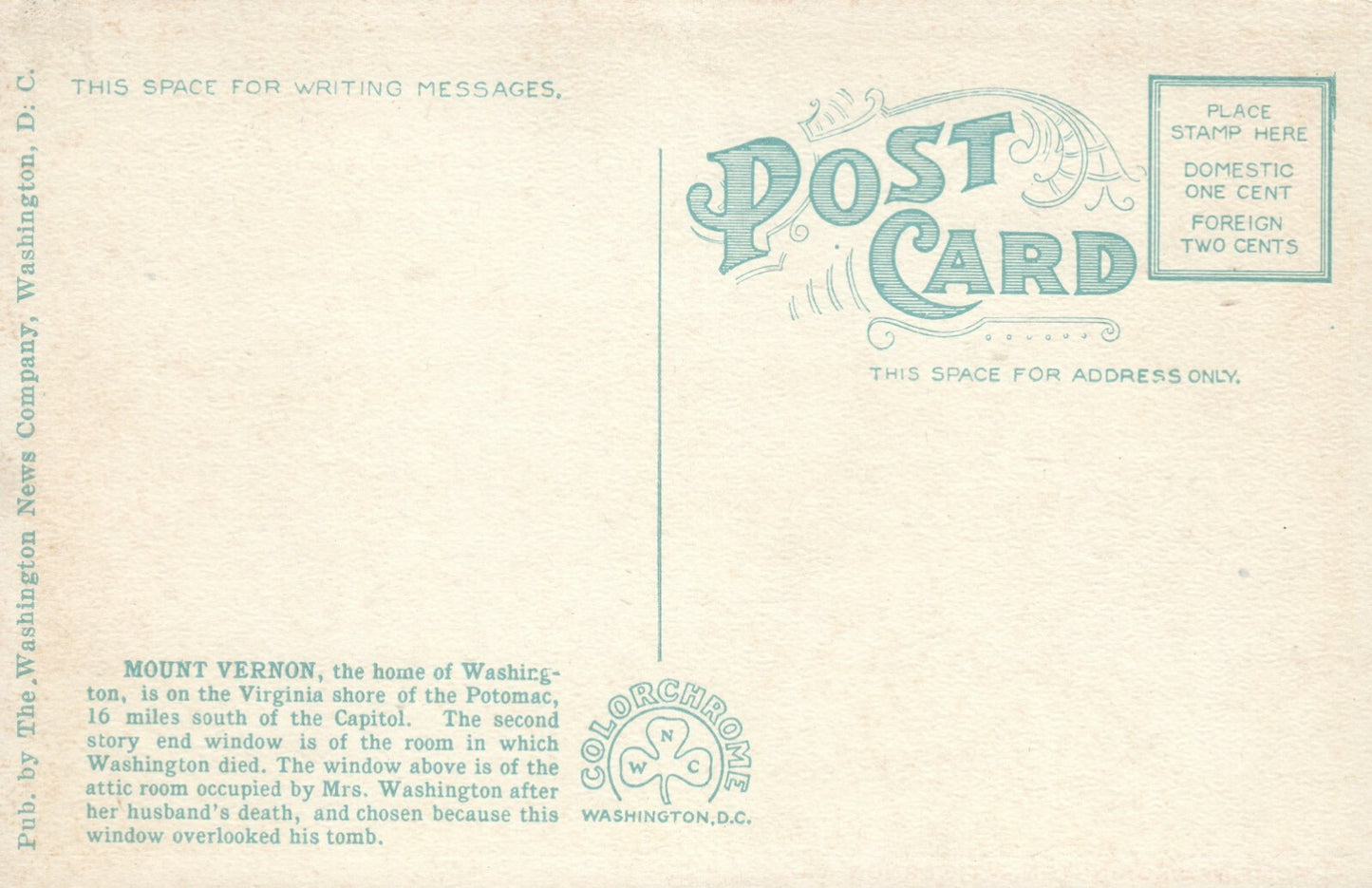 Home Of Washington Mt Vernon Potomac Shore VA Virginia  Postcard