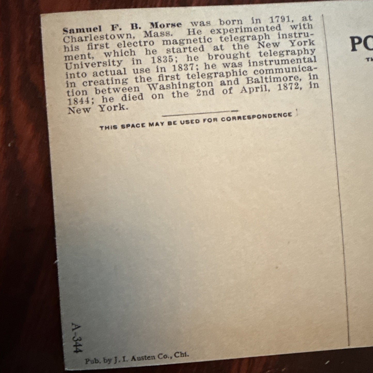 Samuel F B Morse J I Austen Postcard Anvil Ship Plane Train c1910's *Scarce