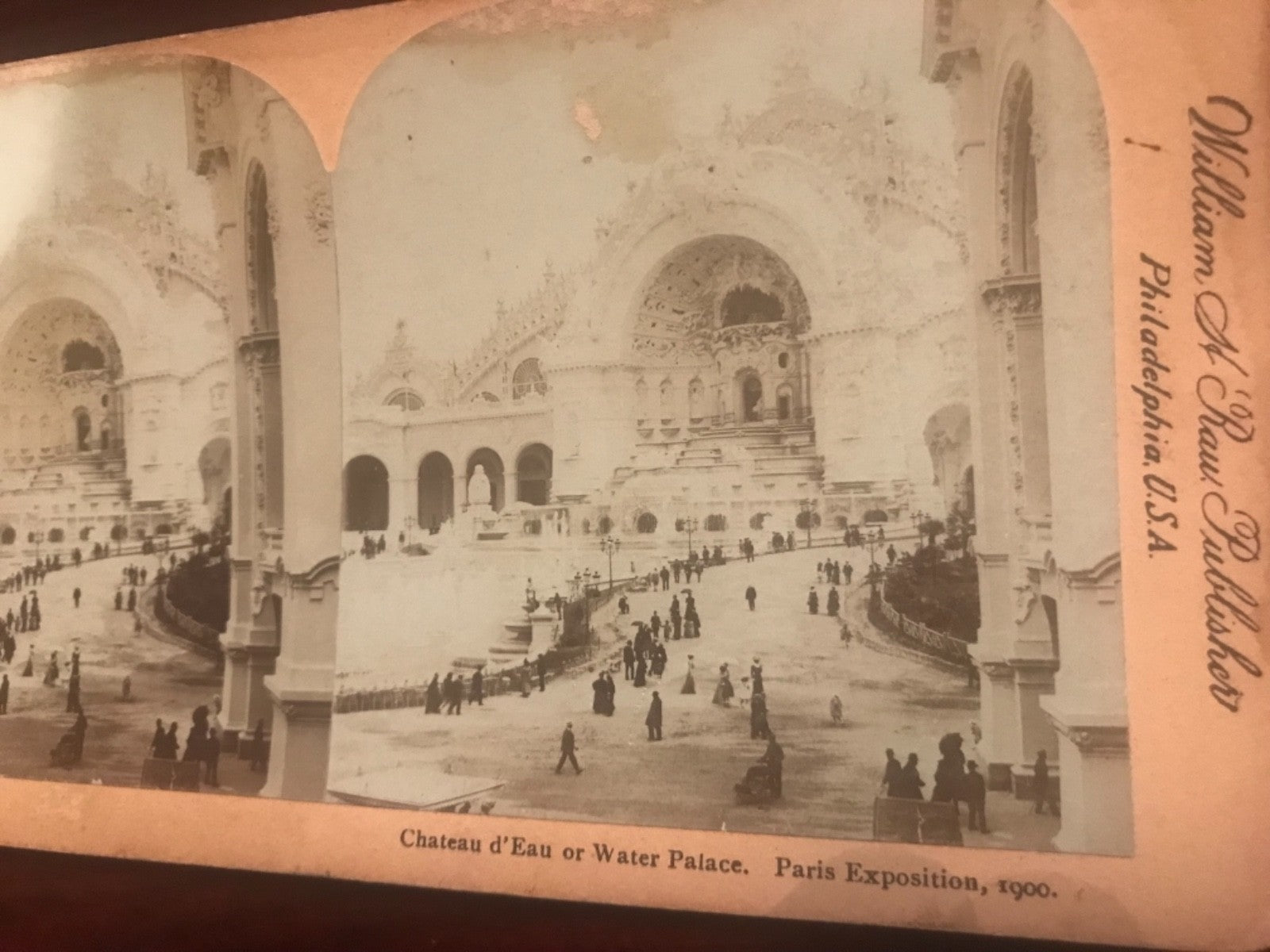 Real photo stereoview Chateau d’Eau or Water Palace Paris France Exposition 1900