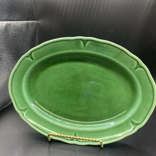 9.5" Oval Platter Vintage 1930's Mount Clemens Petalware DARK GreenP