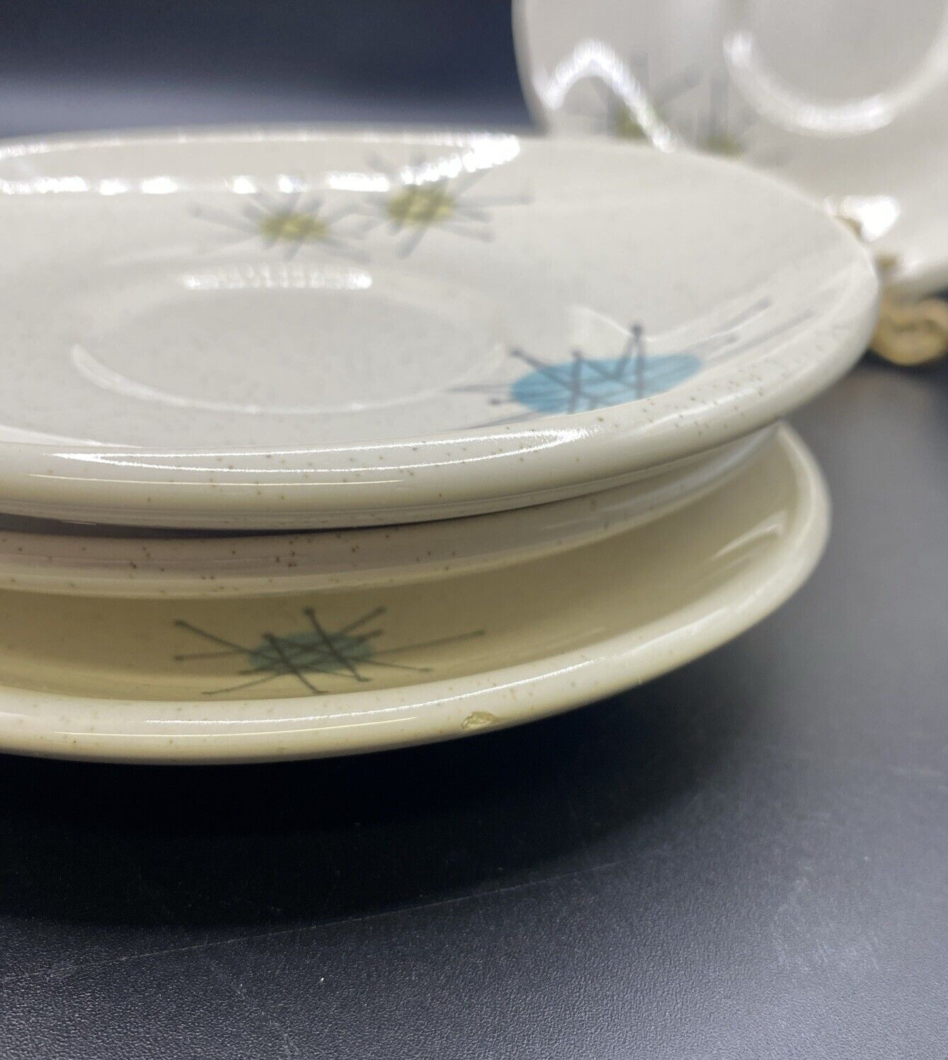 Vintage MCM 4 Coffee Cup Saucers FRANCISCAN Atomic Starburst Mid Century Modern