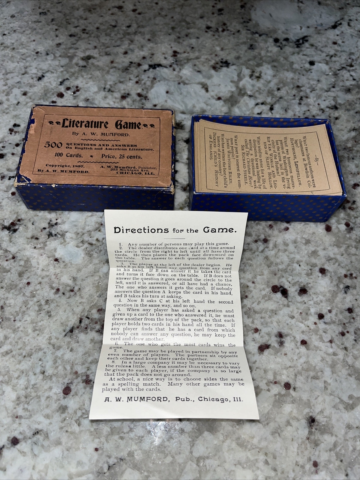 1897 Game of Literature Game, 500 Questions. By A W Mumford.