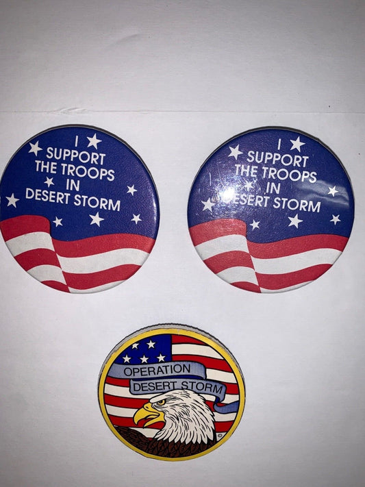Lot of 3 I Support the Troops in Desert Storm 1991 Pinback