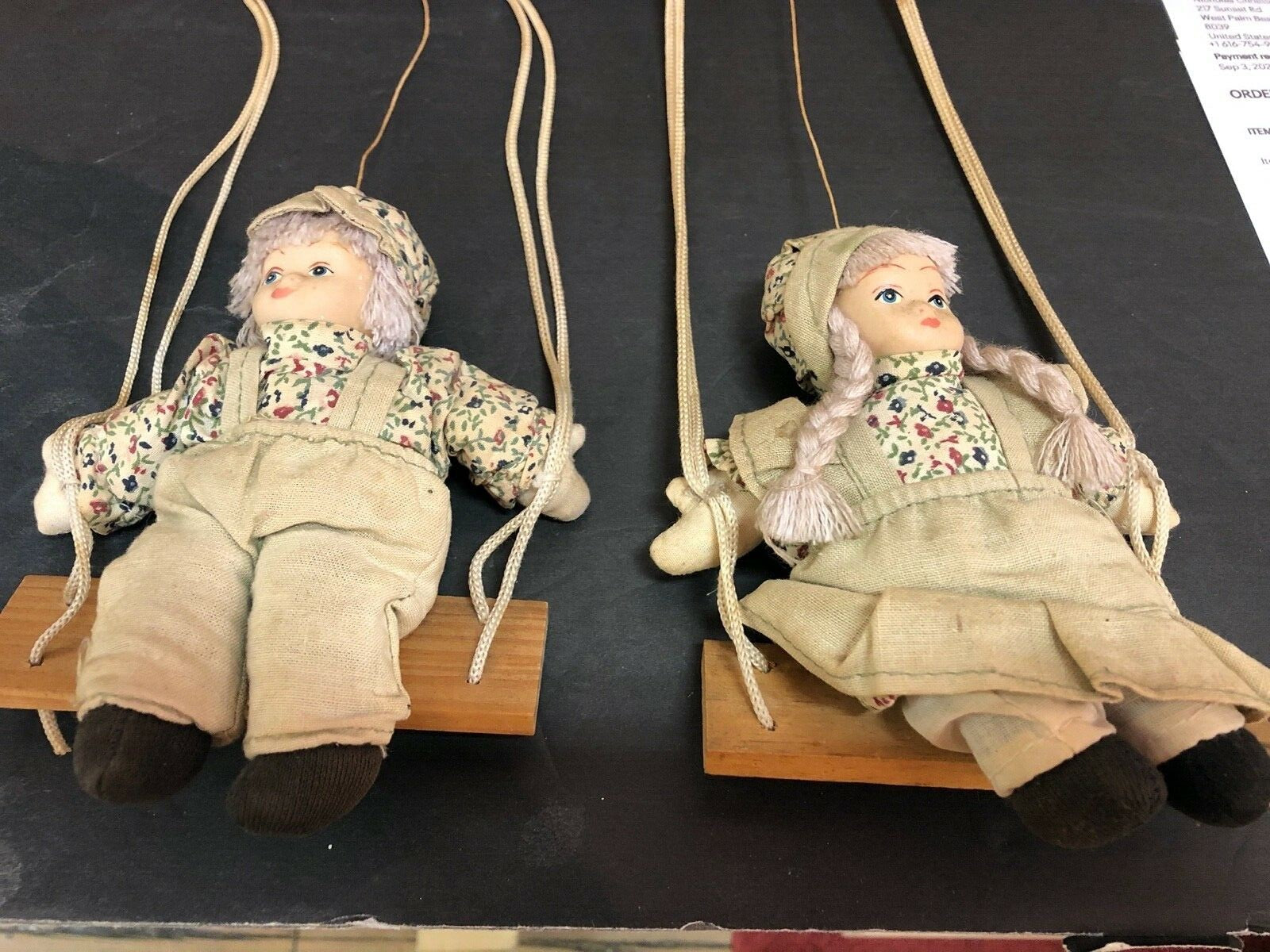 2 Lidco Swinging Doll Porcelain Face Marionette/Wood Swings On Swing Boy Girl  