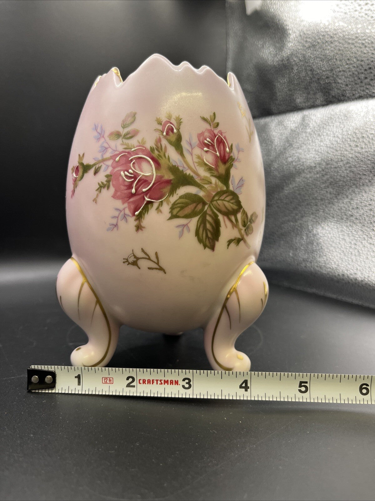 VINTAGE EGG VASE PINK CRACKED EGG VASE FOOTED EGG VASE 6.25 inch