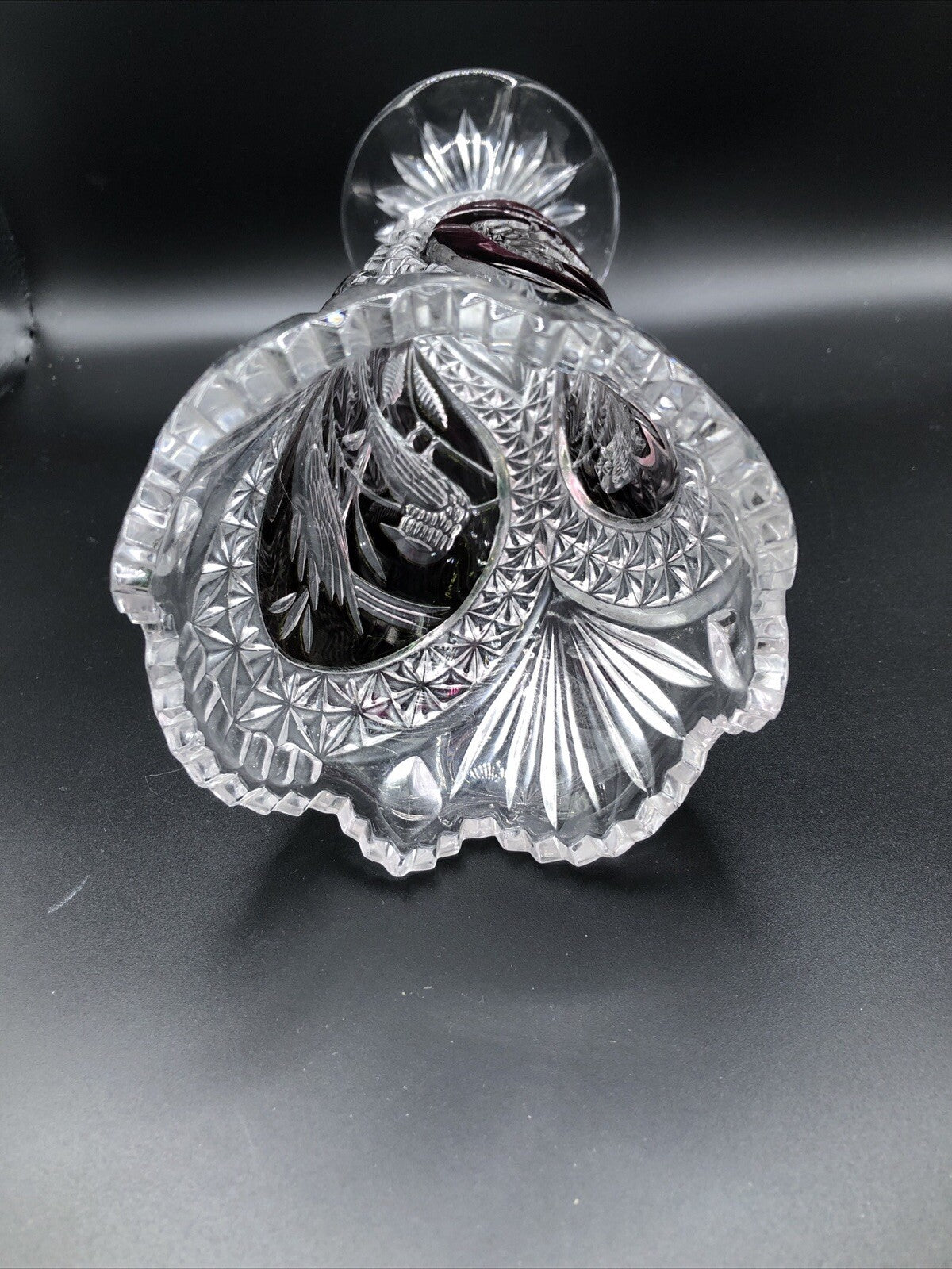 Vintage 1970'S Hofbauer Byrdes Lead Crystal Vase Cut to Clear Red Birds 10.5"