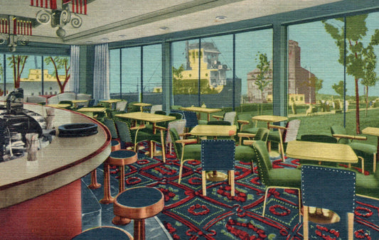 Hotel Ojibway Cocktail Lounge Watch Ships Pass Restaurant Soo Locks Postcard