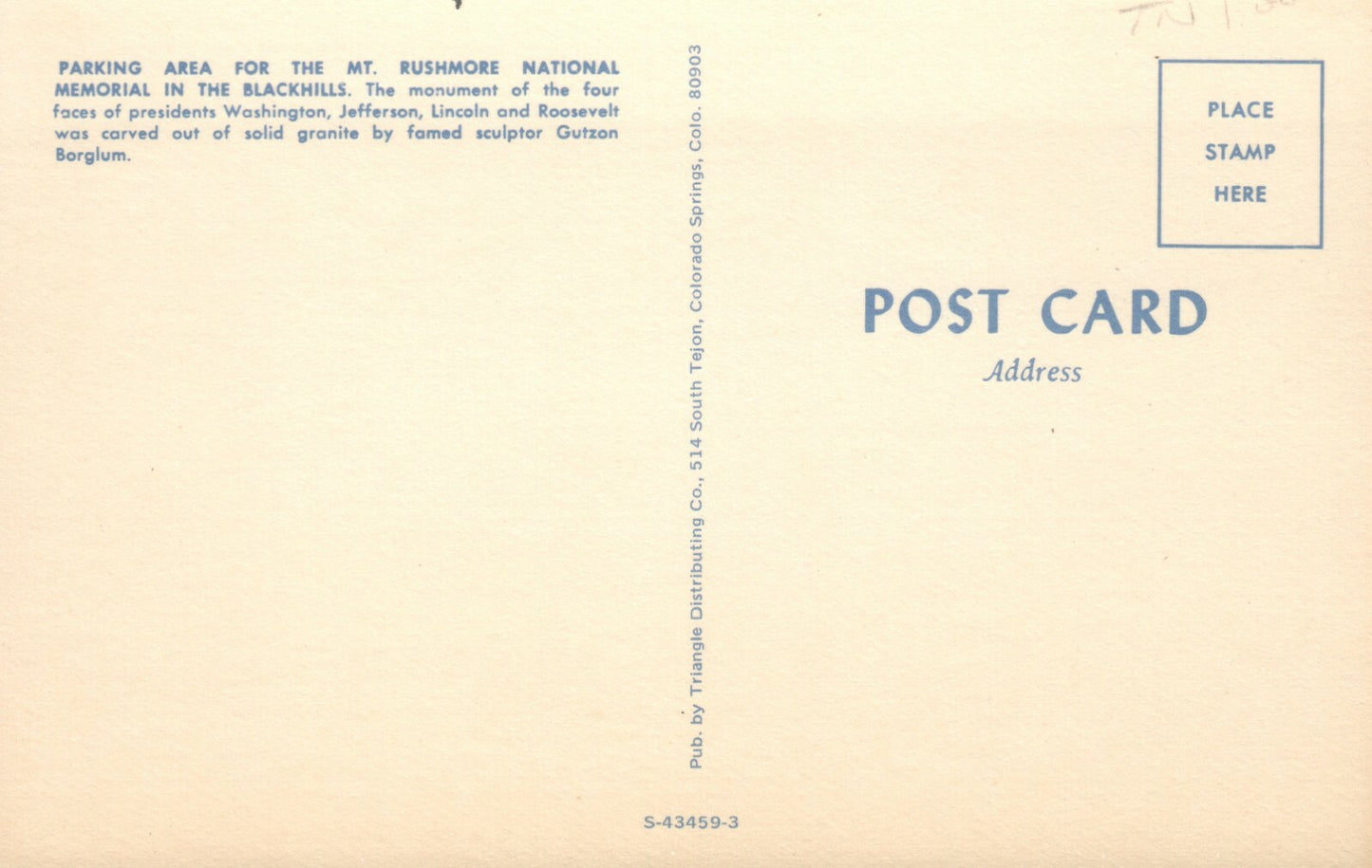 Mount Rushmore National Memorial Blackhills South Dakota SD Postcard