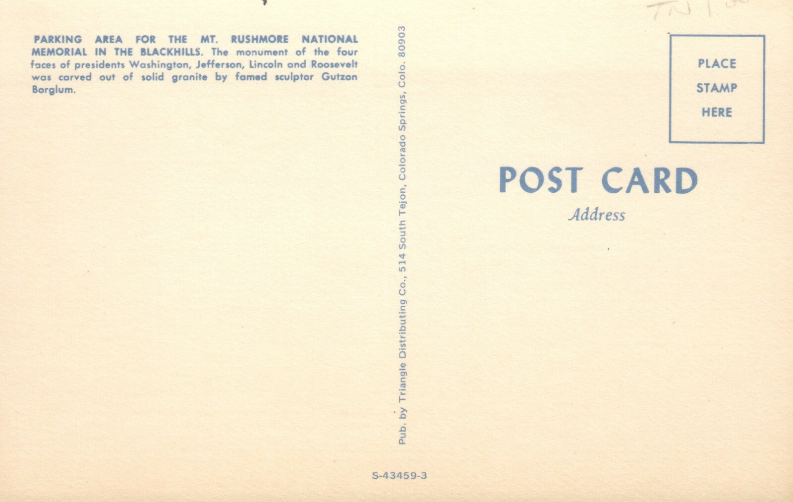 Mount Rushmore National Memorial Blackhills South Dakota SD Postcard