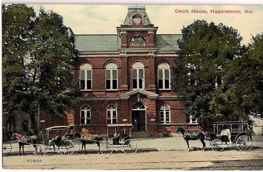 Court House Hagertown Horse carriage MD Maryland Postcard