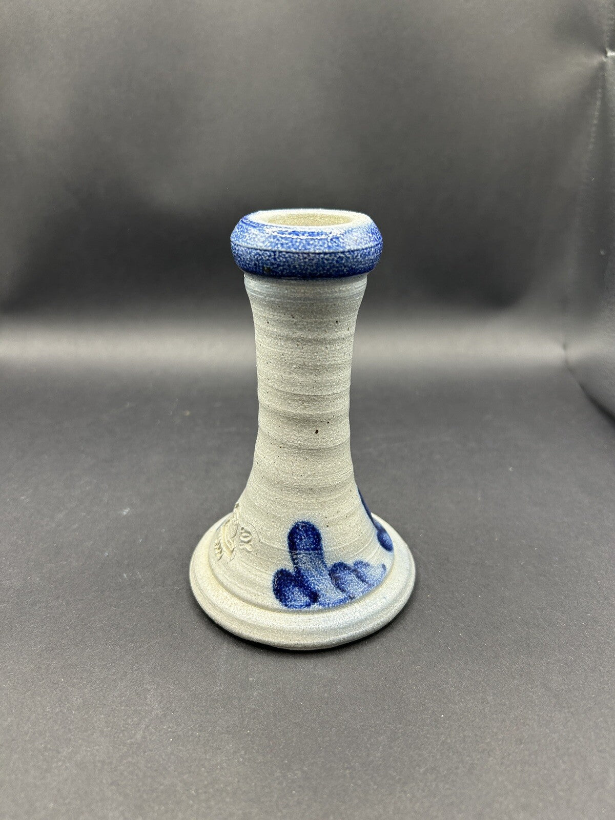  Rowe Pottery Works Candle Stick Holder Vintage 5" Cobalt Salt Glaze 1990 20A