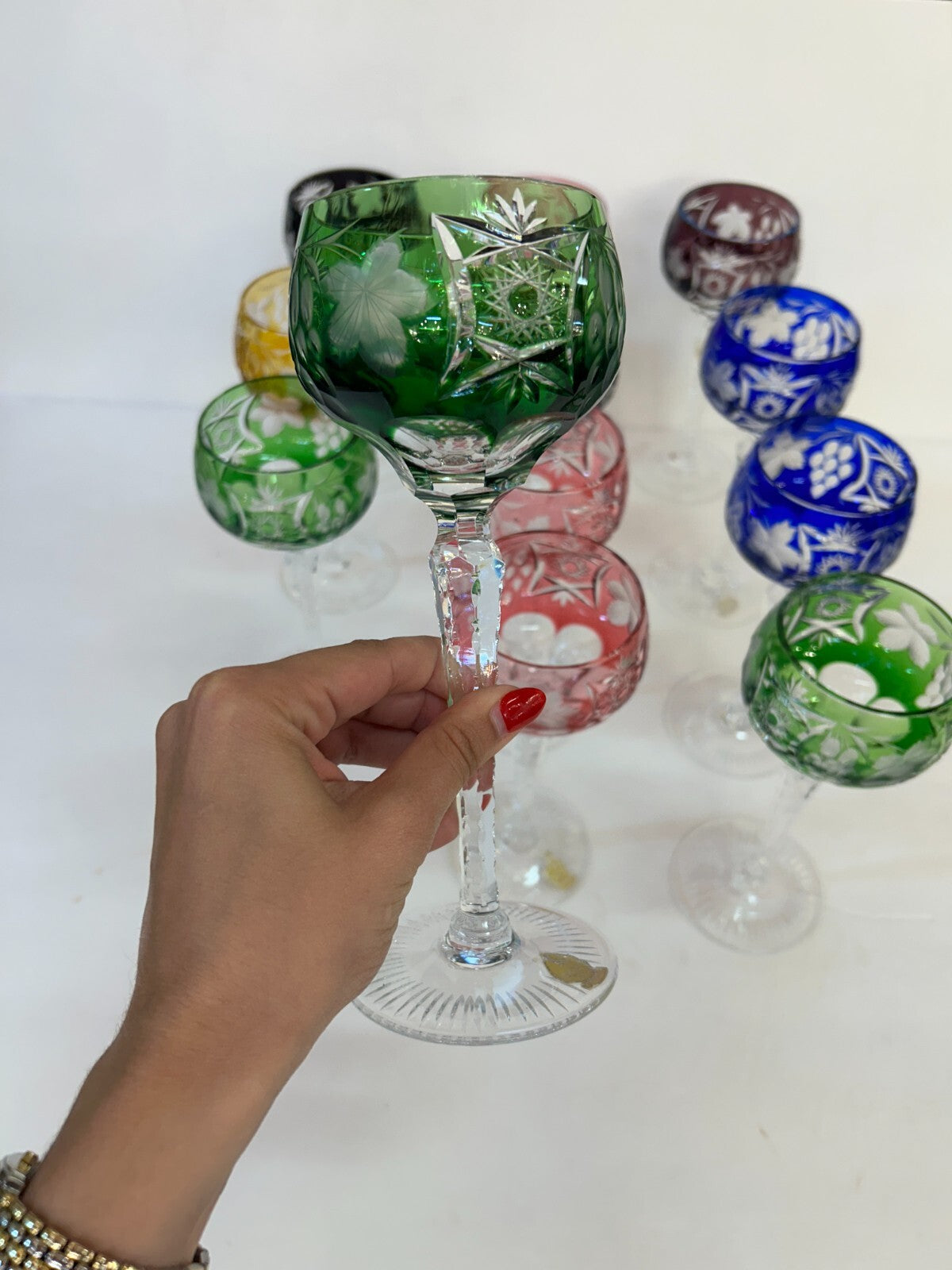 12 NACHTMANN TRAUBE Crystal 8.25 Cut To Clear WINE GOBLET Bohemian Marsala