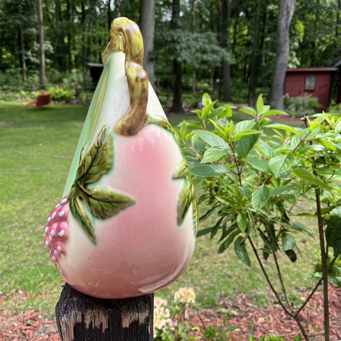 Pottery Tokay Vintage USA  Planter Napkin Fruit Holder Pink Grapes Vine Handle