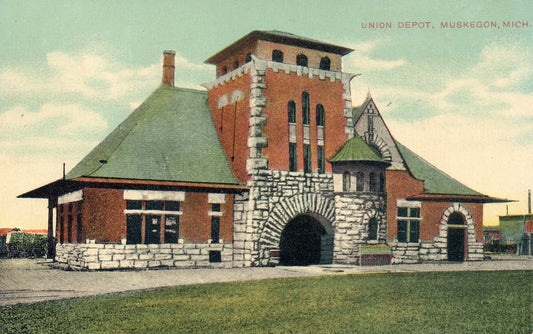 The Union Depot in Muskegon MI Michigan Postcard