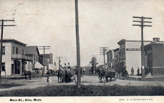 Main Street in Alto Michigan Vintage Postcard