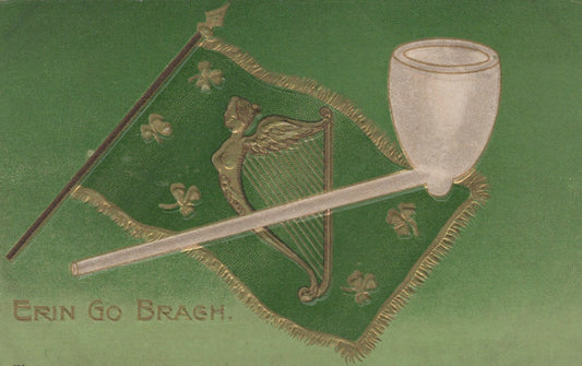 Flag Harp Pipe Erin Go Bragh 538 Embossed St Patrick's Day Vintage Postcard