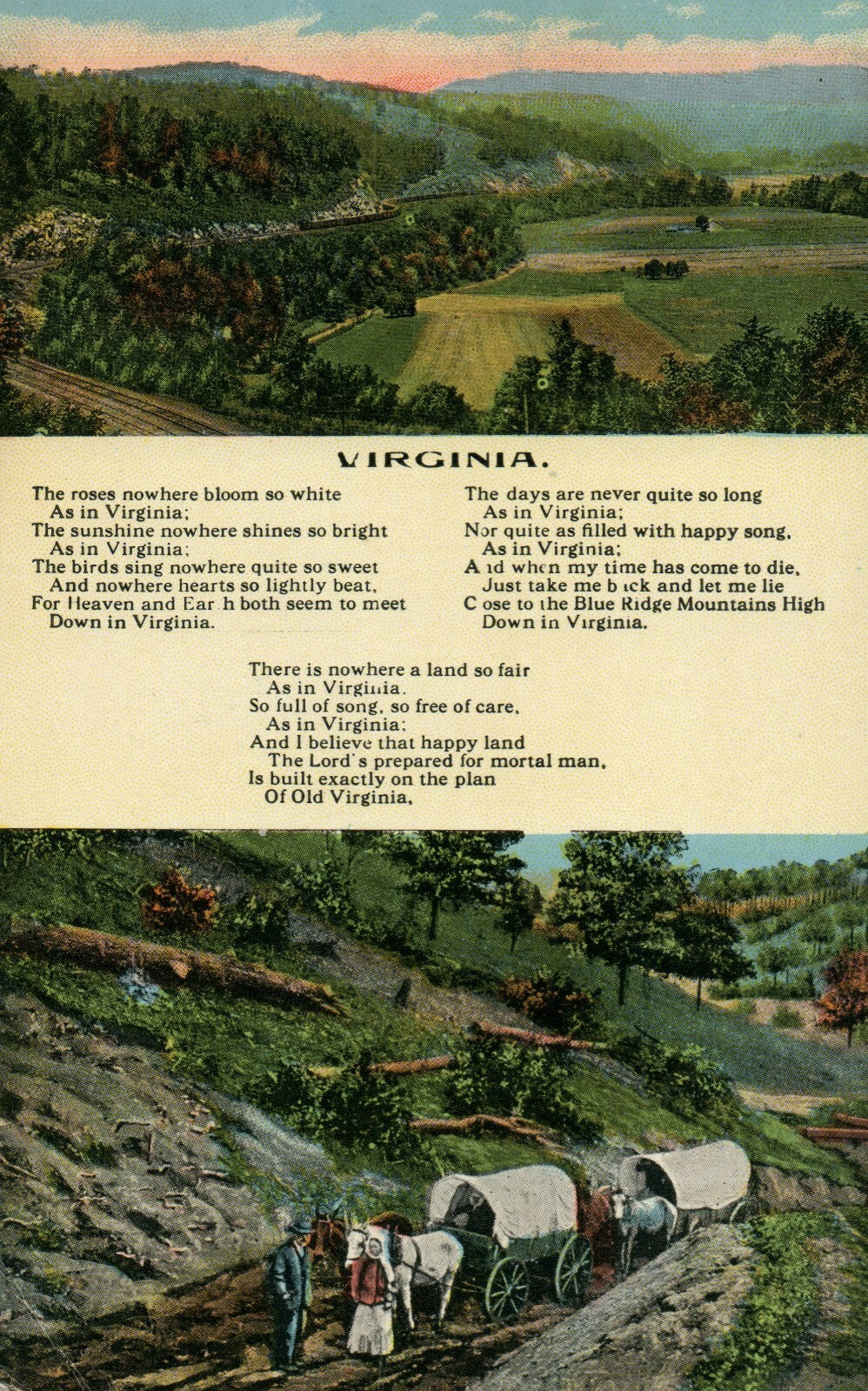 Horse and Buggy Walking Through The Hills Poem Old Times VA Virginia  Postcard
