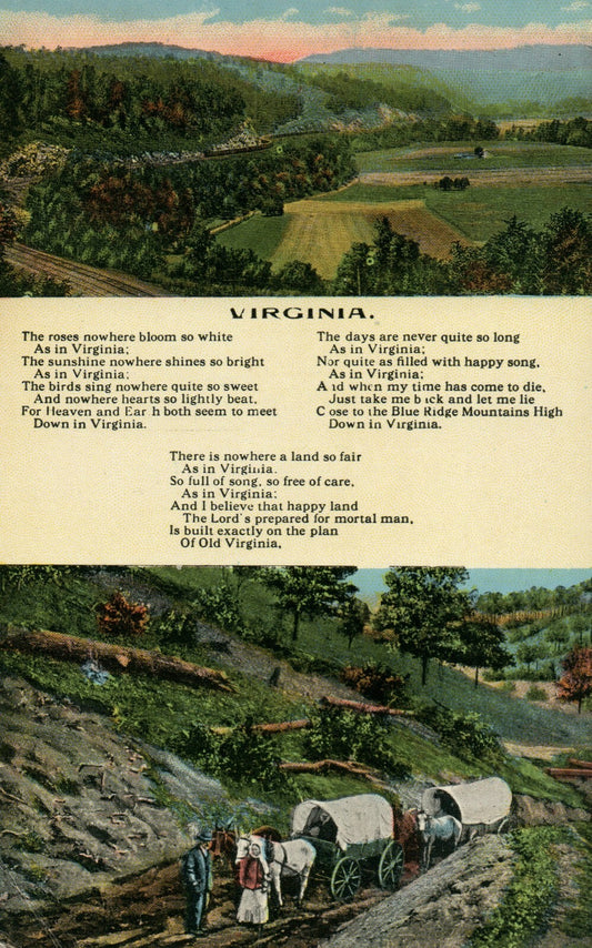 Horse and Buggy Walking Through The Hills Poem Old Times VA Virginia  Postcard