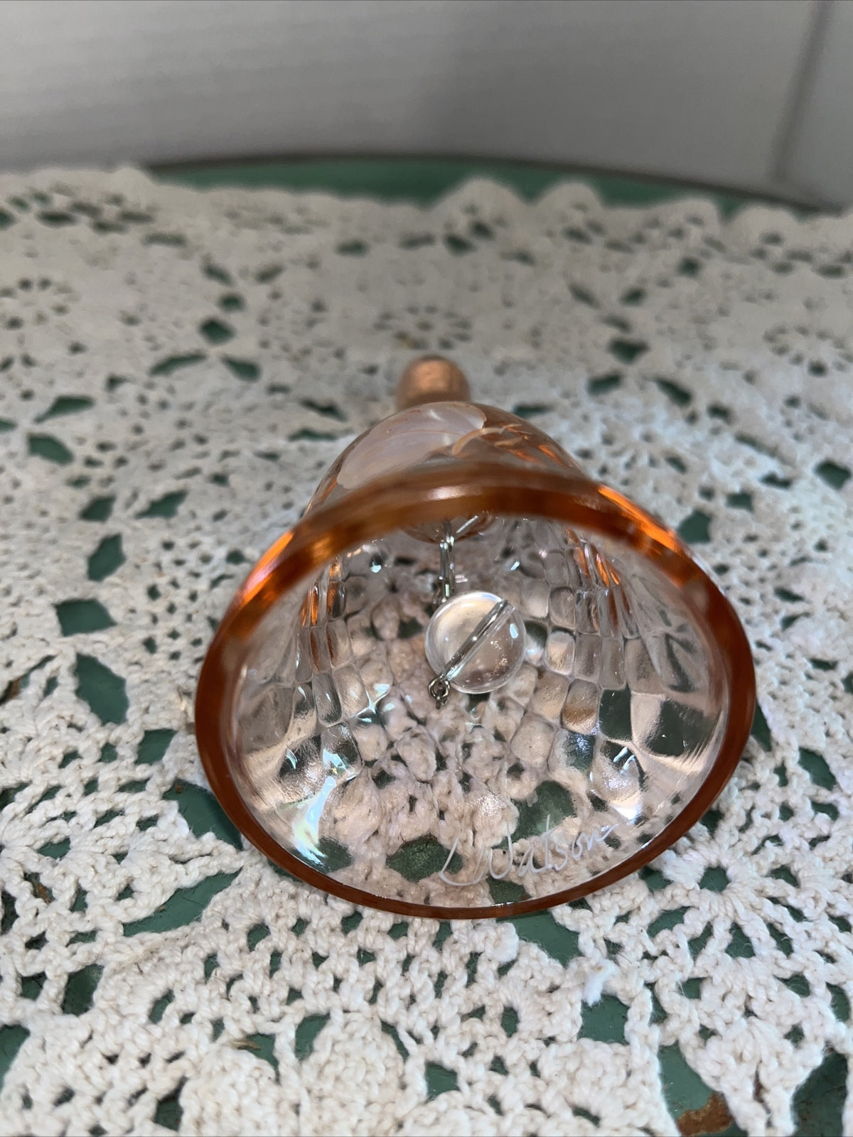 FENTON SMALL 4.5” Peach Diamond Butterfly Glass  BELL