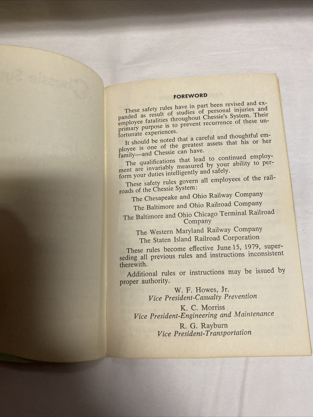 June 15, 1979 Chessie System Safety Rules Book Vintage Railroad Rules