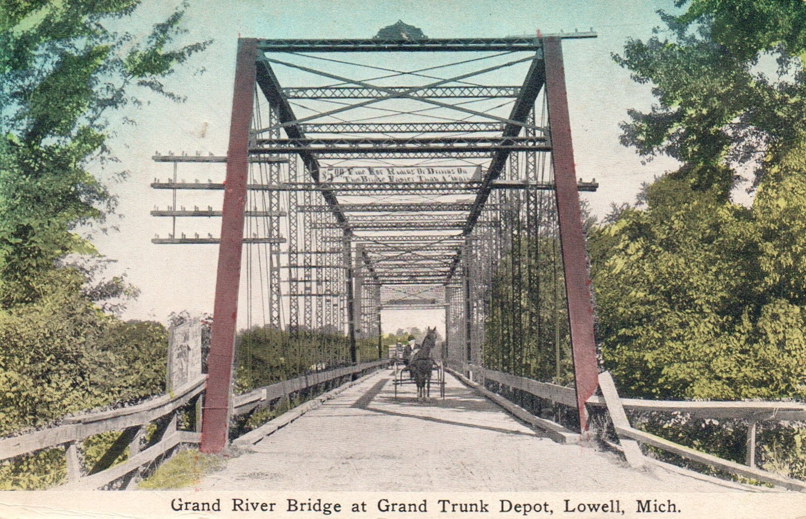 Grand River Bridge At Grand Trunk Depot  in Lowell Michigan Mich MI Postcard