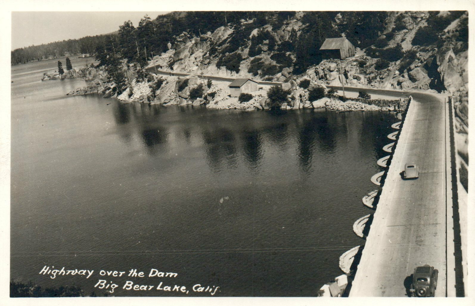 Real Photo Big Bear Lake Highway Over Dam CA Cali California Vintage Postcard