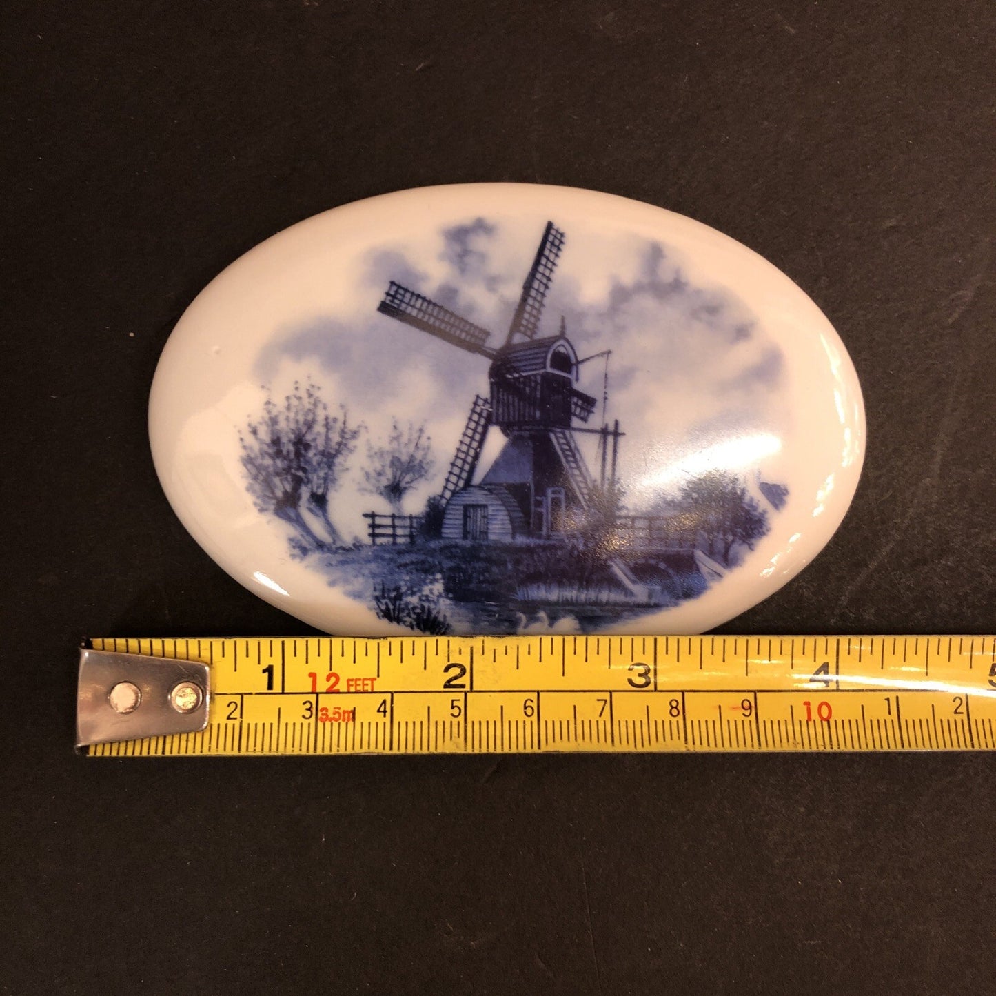 Vintage Delft Blue Lid for Trinket Box Windmill Netherlands 4" x  2.75" no base